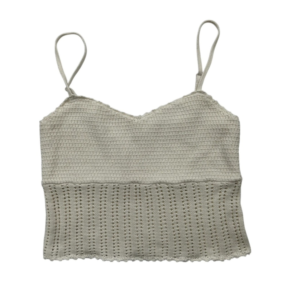 Abercrombie & Fitch Crochet Open Bottom Half Knit Sleeveless Crop Top Ivory Sz S